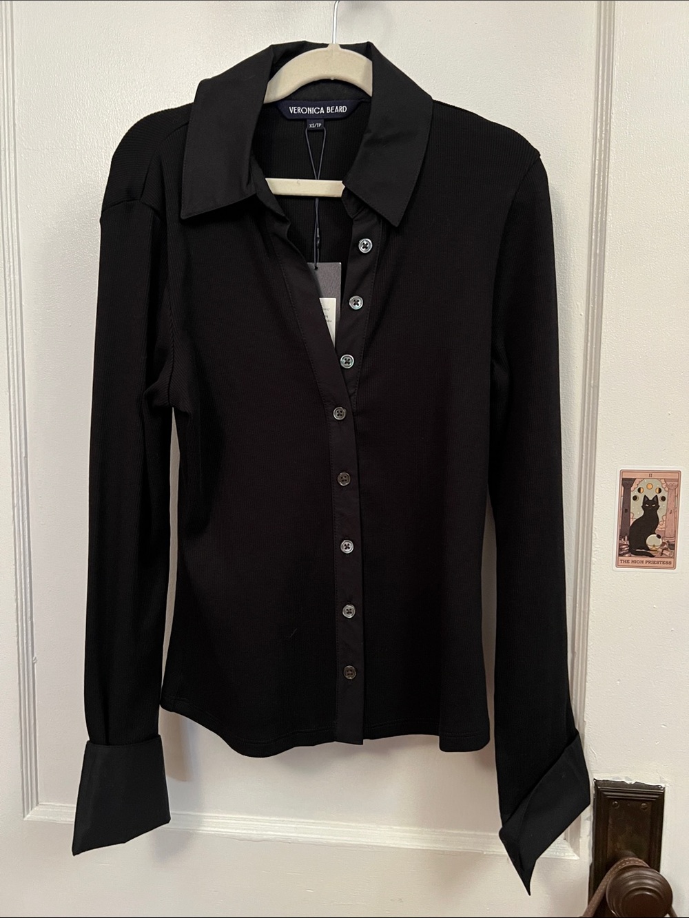 Veronica Beard Black Long-Sleeve Button-Down Shirt with Point Collar